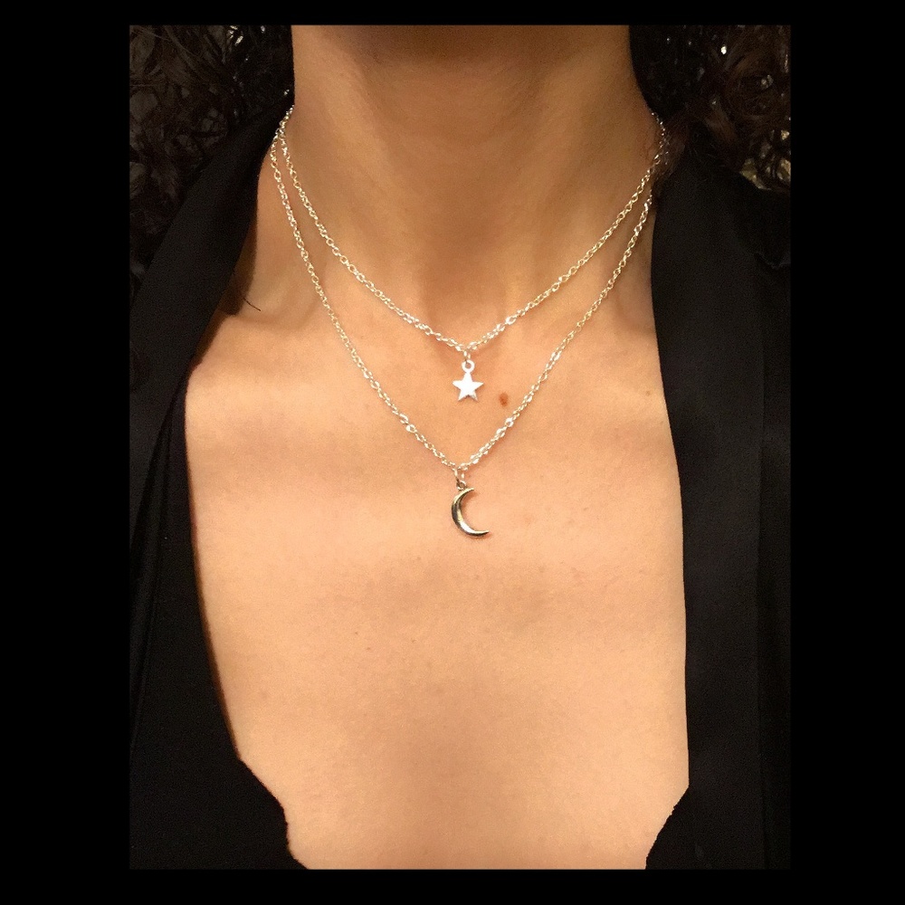 Silver Layered Moon & Star Necklace - Picture 2 of 5